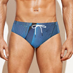 Blue Feather Print Men's Swim Briefs