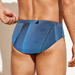 Blue Feather Print Men's Swim Briefs