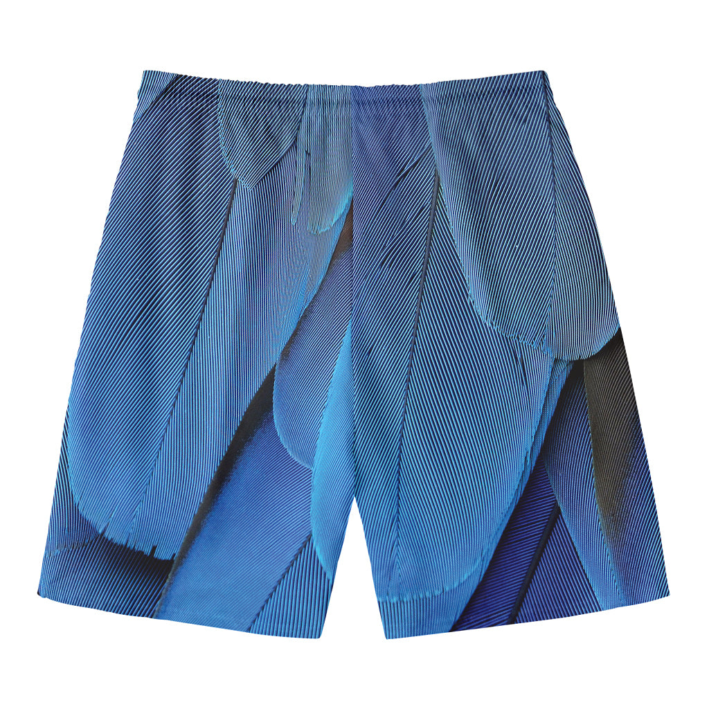 Blue Feather Print Men's Swim Trunks