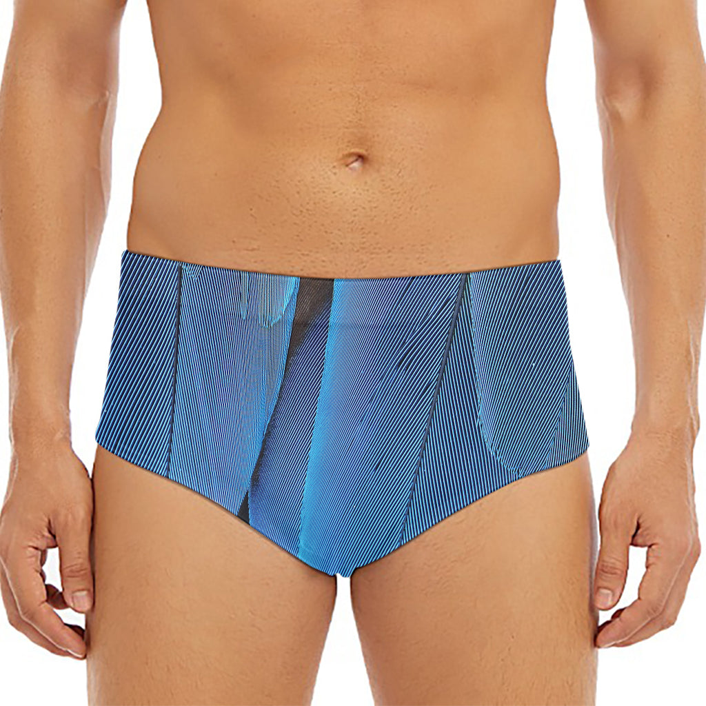 Blue Feather Print Men's Triangle Swim Briefs