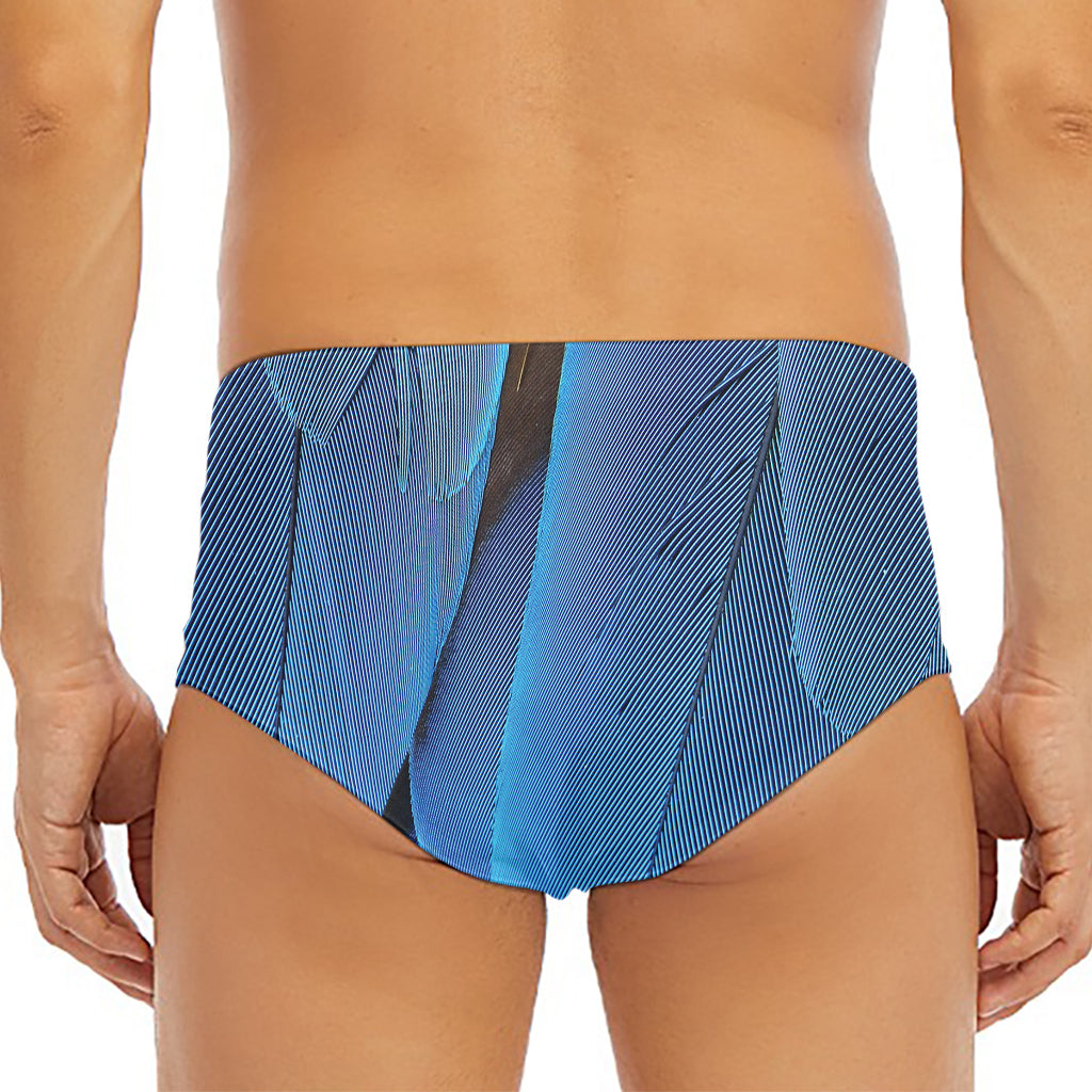 Blue Feather Print Men's Triangle Swim Briefs