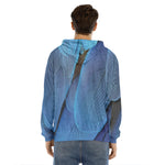Blue Feather Print Men's Velvet Pullover Hoodie