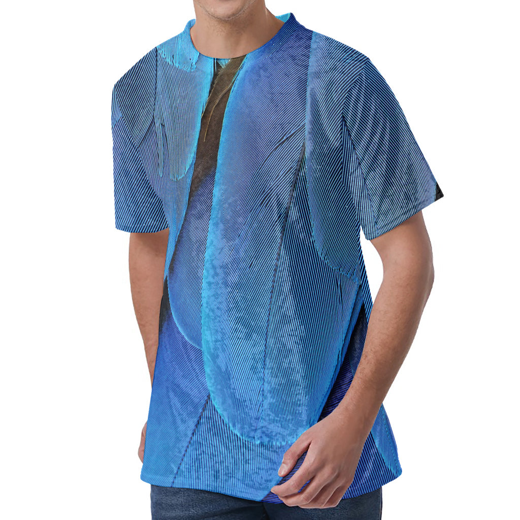 Blue Feather Print Men's Velvet T-Shirt