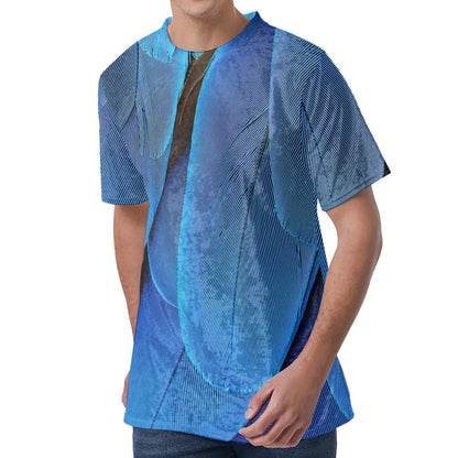 Blue Feather Print Men's Velvet T-Shirt