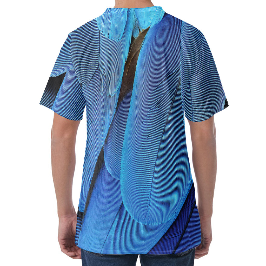 Blue Feather Print Men's Velvet T-Shirt
