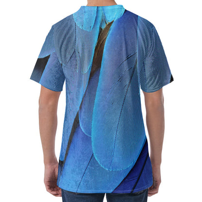 Blue Feather Print Men's Velvet T-Shirt
