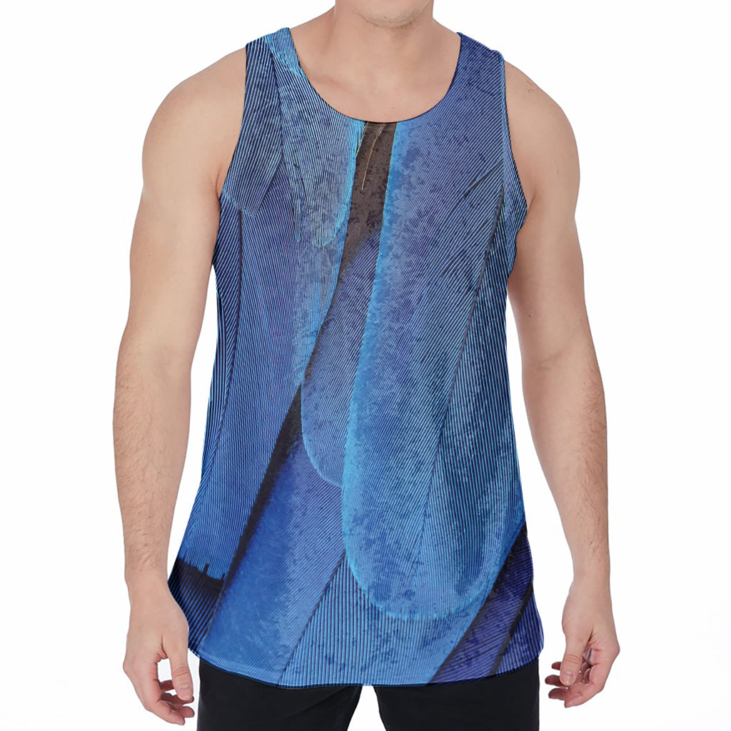 Blue Feather Print Men's Velvet Tank Top