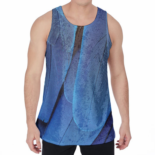 Blue Feather Print Men's Velvet Tank Top