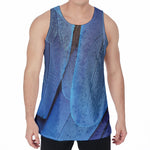 Blue Feather Print Men's Velvet Tank Top