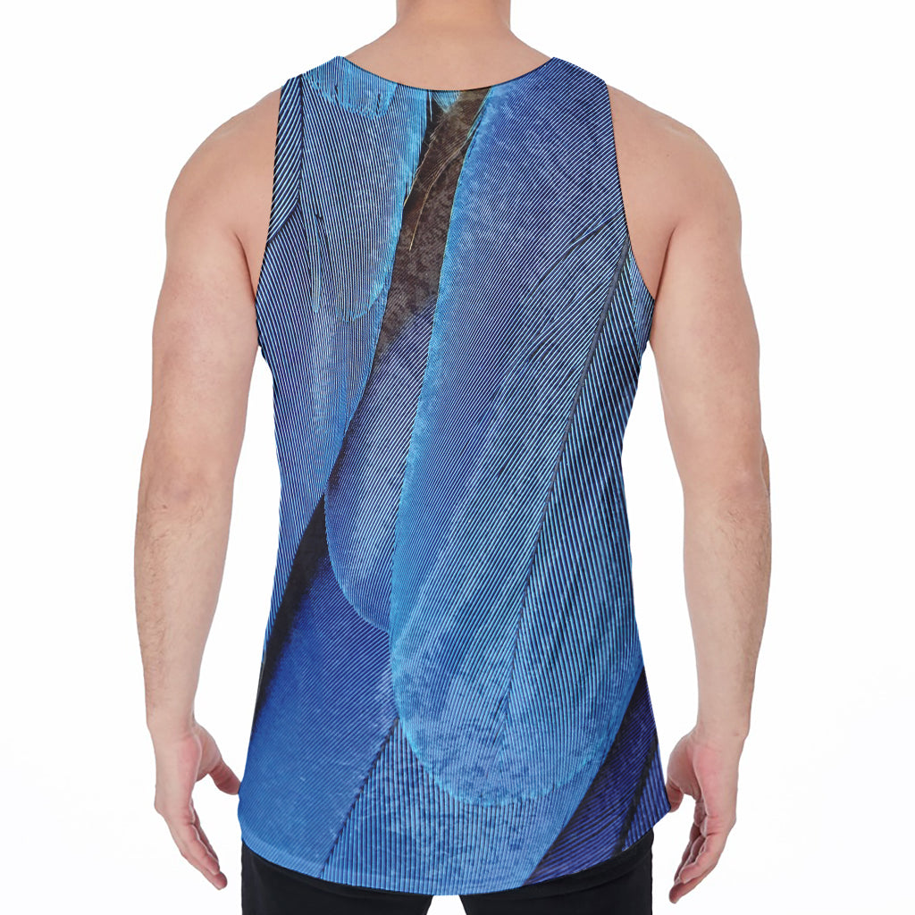 Blue Feather Print Men's Velvet Tank Top