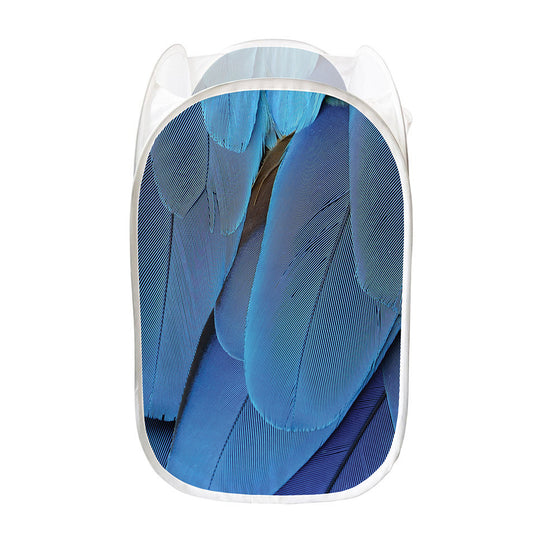 Blue Feather Print Mesh Laundry Hamper