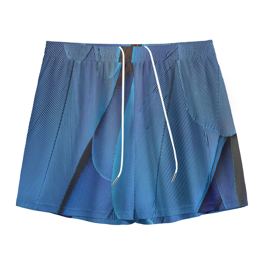 Blue Feather Print Mesh Shorts