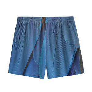 Blue Feather Print Mesh Shorts