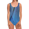 Blue Feather Print One Piece Swimsuit