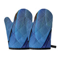 Blue Feather Print Oven Mitts