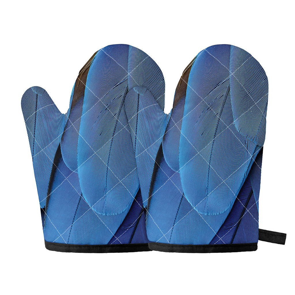 Blue Feather Print Oven Mitts