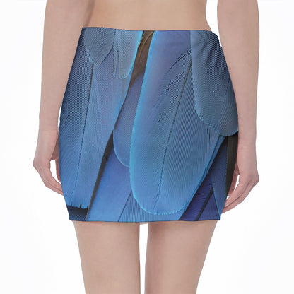 Blue Feather Print Pencil Mini Skirt