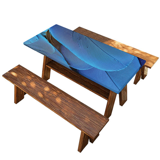 Blue Feather Print Picnic Table Cover