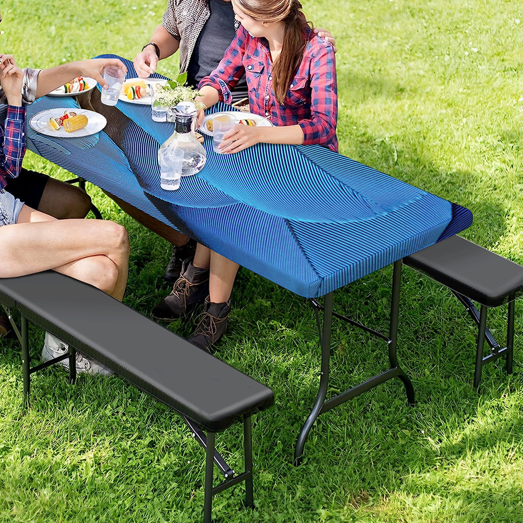 Blue Feather Print Picnic Table Cover