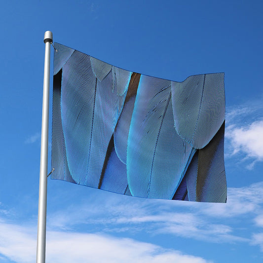 Blue Feather Print Polyester Flag