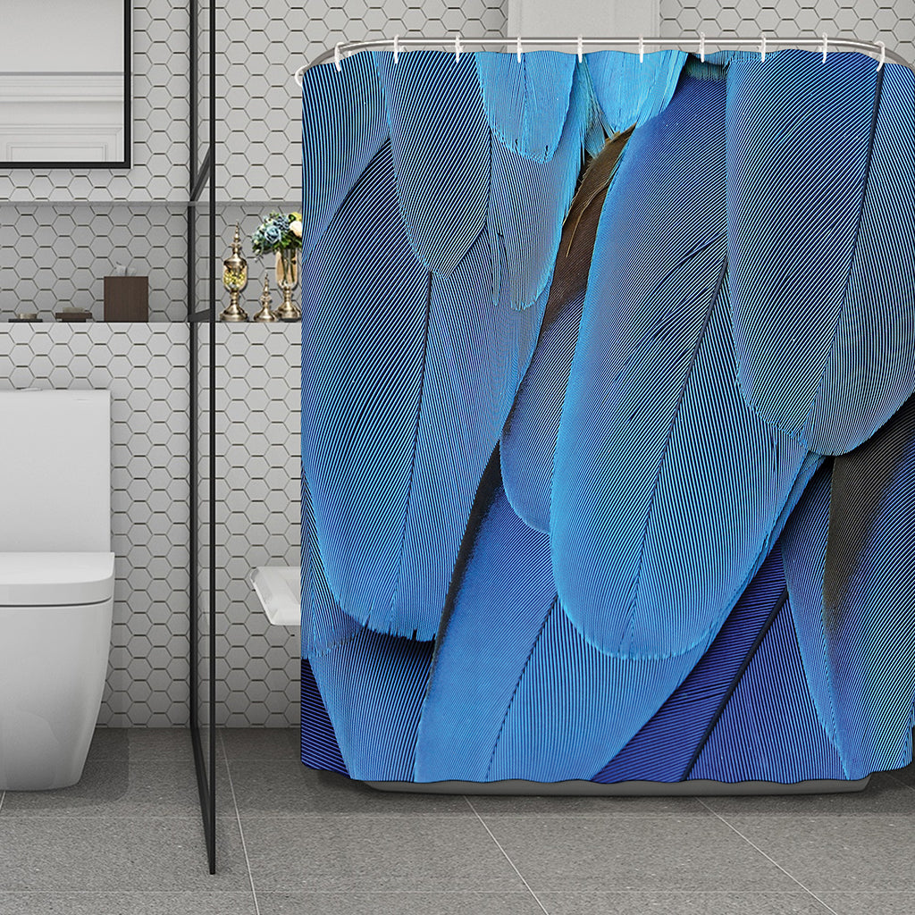 Blue Feather Print Polyester Shower Curtain