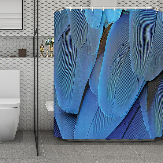 Blue Feather Print Polyester Shower Curtain