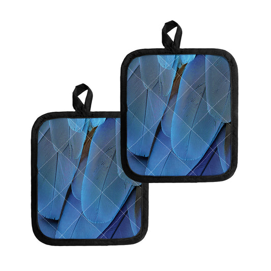 Blue Feather Print Pot Holders