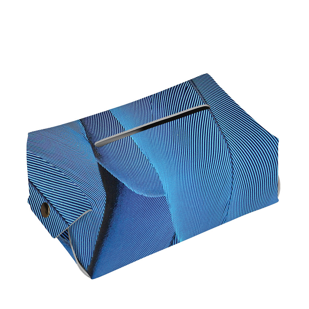 Blue Feather Print Rectangle Tissue Box Cover