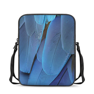 Blue Feather Print Rectangular Crossbody Bag