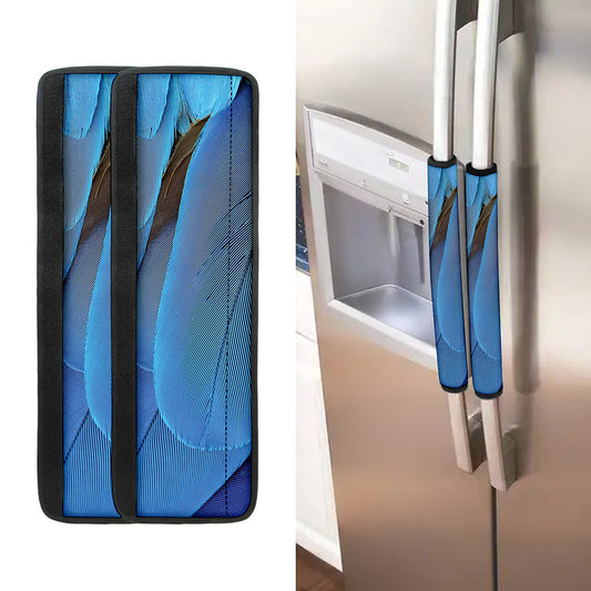 Blue Feather Print Refrigerator Handle Covers