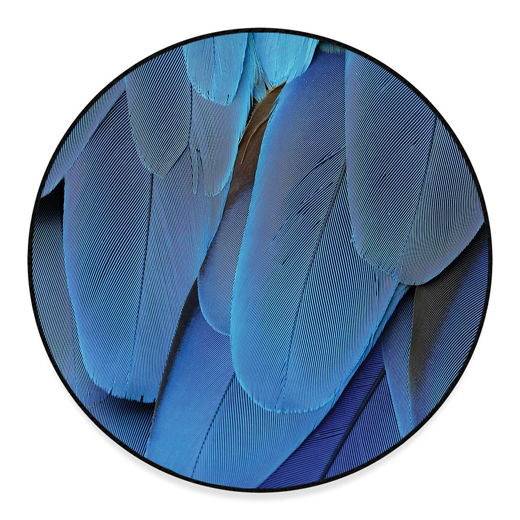 Blue Feather Print Round Floor Mat