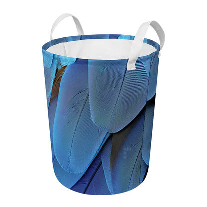Blue Feather Print Round Laundry Basket
