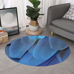 Blue Feather Print Round Rug