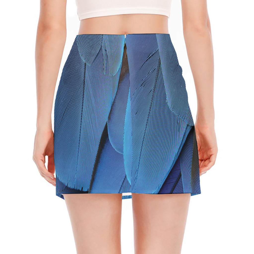 Blue Feather Print Side Slit Mini Skirt