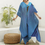 Blue Feather Print Silk V-Neck Kaftan Dress