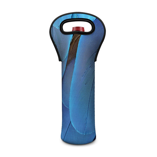 Blue Feather Print Single Neoprene Wine Tote