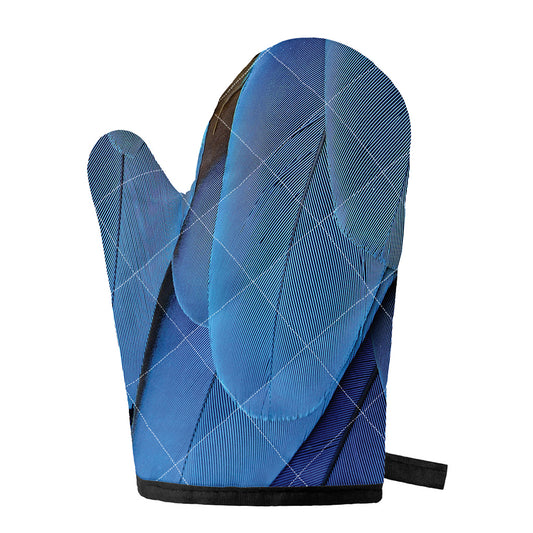 Blue Feather Print Single Oven Mitt