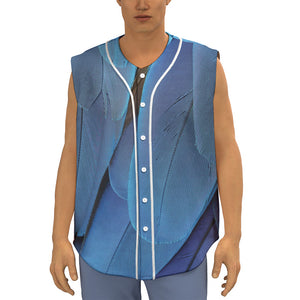 Blue Feather Print Sleeveless Baseball Jersey