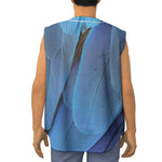 Blue Feather Print Sleeveless Baseball Jersey