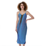 Blue Feather Print Slim Fit Midi Cami Dress