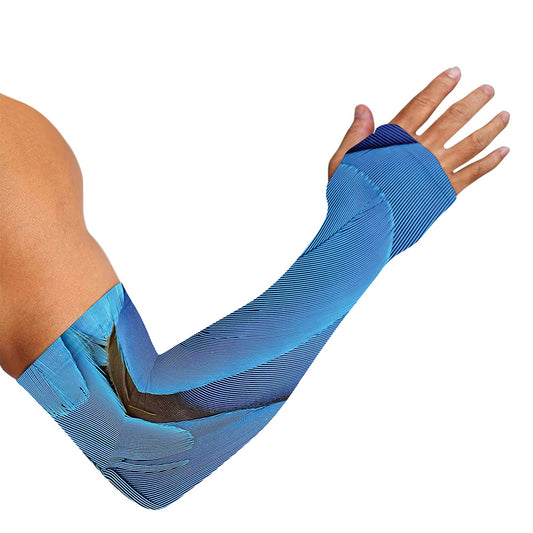 Blue Feather Print Sun Protection Arm Sleeves