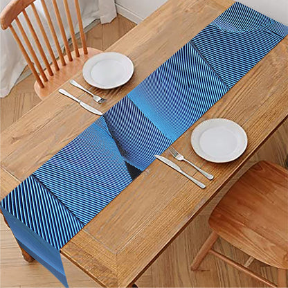 Blue Feather Print Table Runner