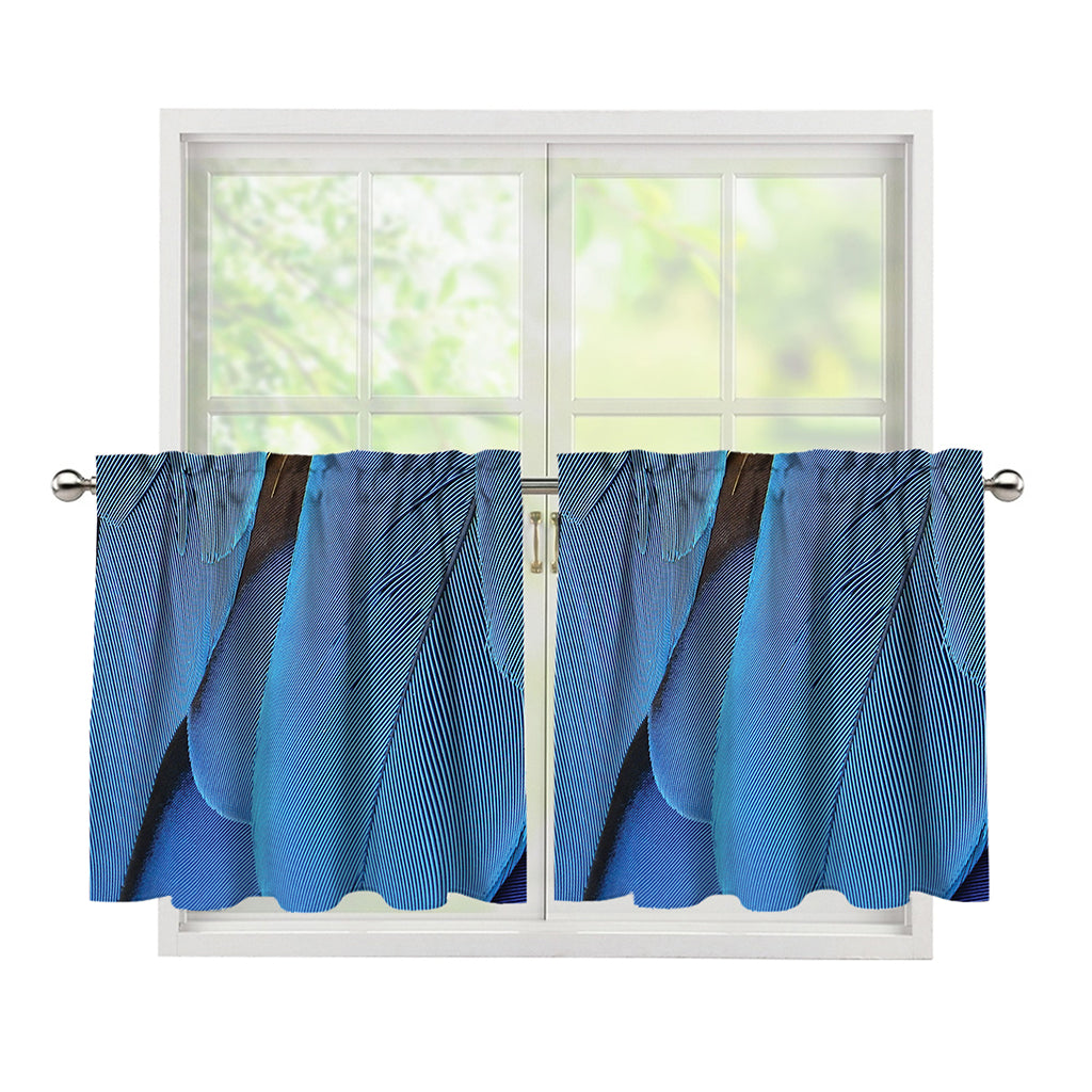 Blue Feather Print Tier Curtains