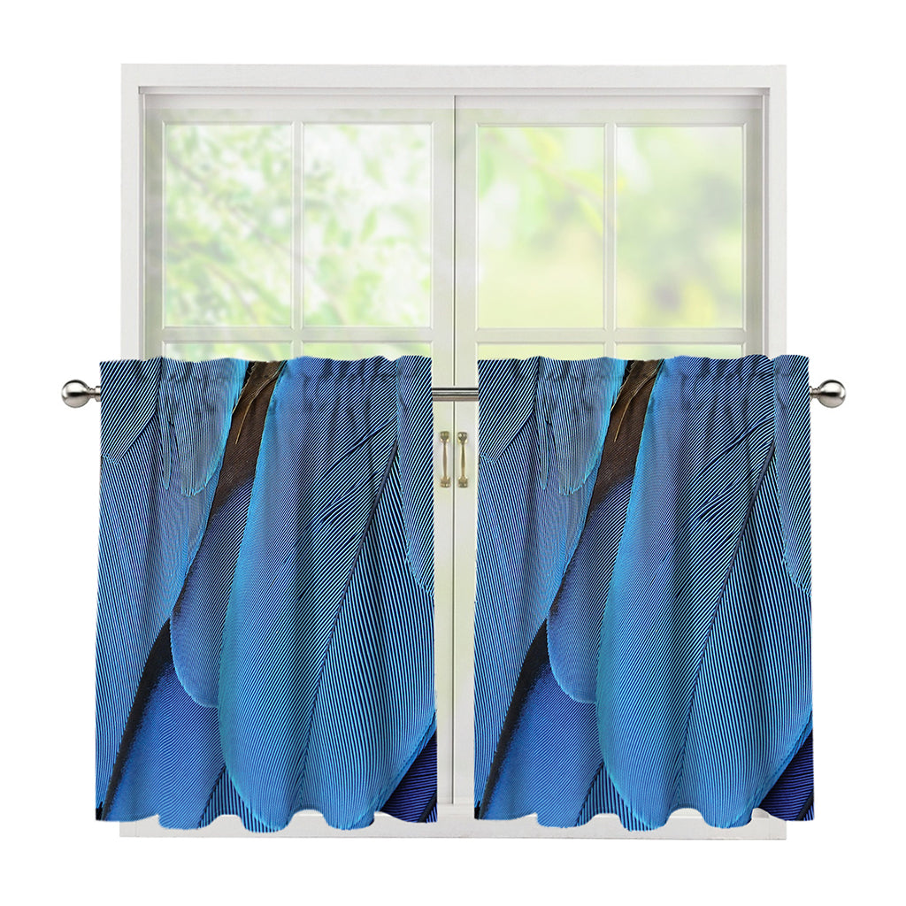 Blue Feather Print Tier Curtains