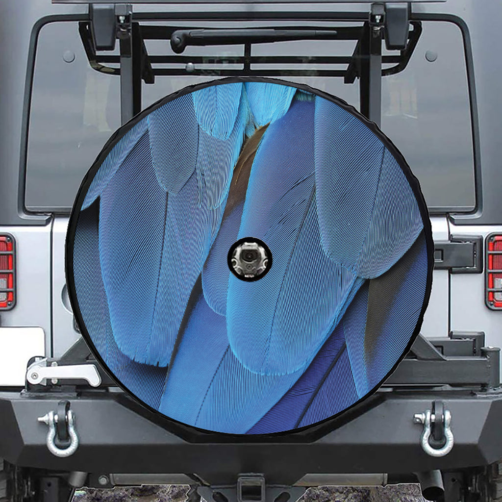 Blue Feather Print Tire Cover With Camera Hole