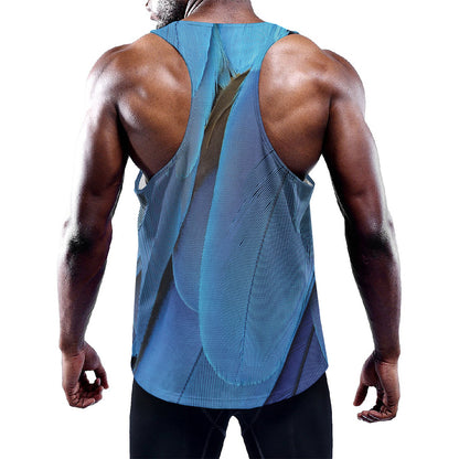 Blue Feather Print Training Tank Top