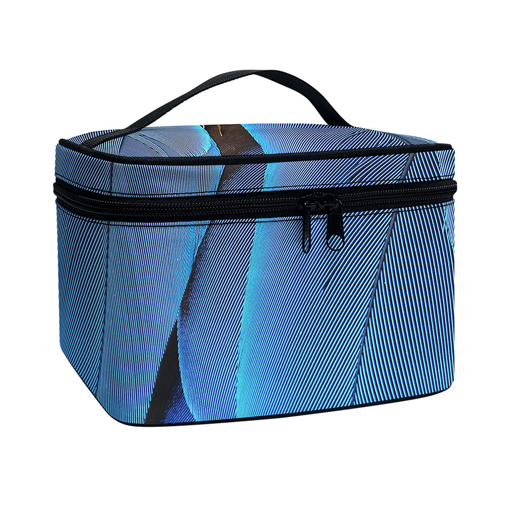 Blue Feather Print Travel Makeup Bag