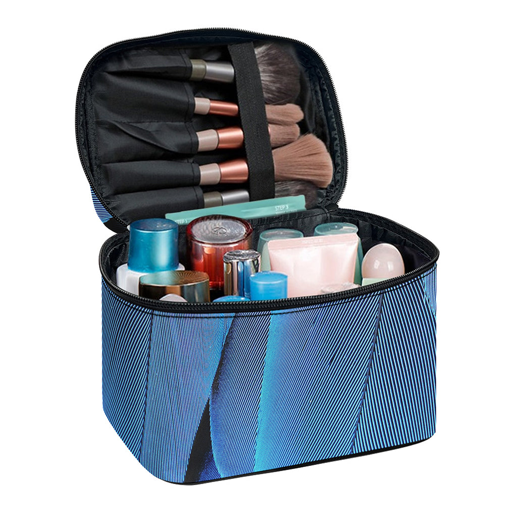 Blue Feather Print Travel Makeup Bag
