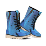 Blue Feather Print Winter Boots