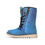 Blue Feather Print Winter Boots